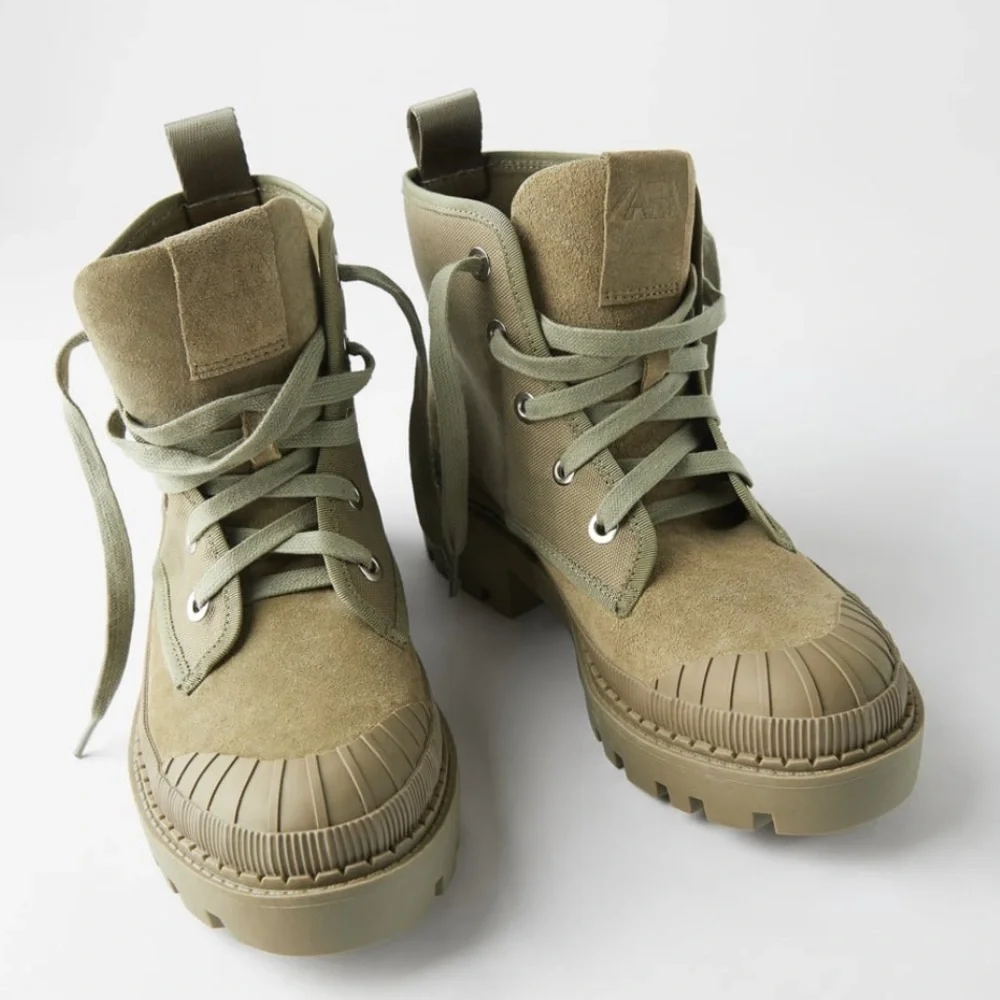 ZARA BNWT Flat Canvas Ankle Boots